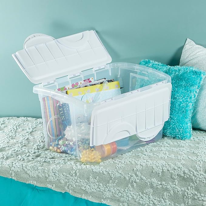 Sterilite 6-Pack Stackable Storage Bin with Lid, Clear Plastic Design, 48 Quart