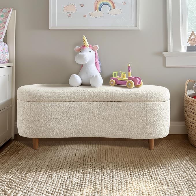Bailey Boucle-Style Curved Storage Accent Bench