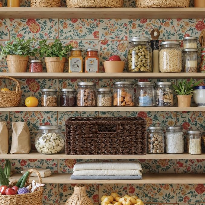 GRANNY SAYS Wicker Storage Basket for Shelves, Waterproof Wicker Basket for Organizing, Woven Basket for Shelves, Decorative Basket for Pantry, Brown