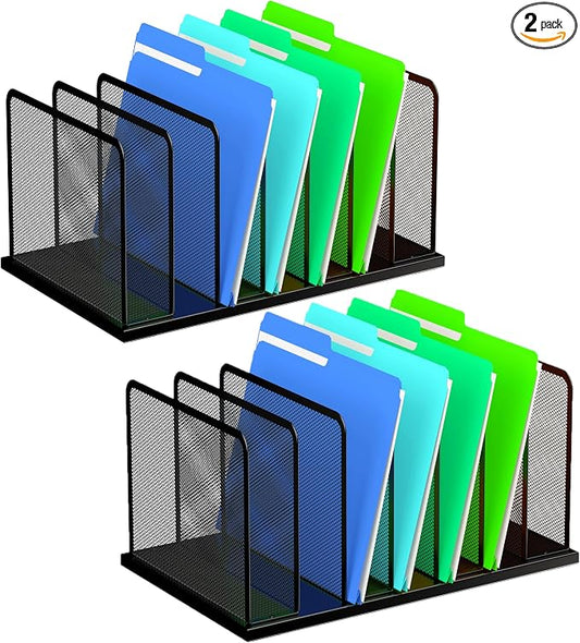 Kuntine.B 7-Section Upright Desk File Organizer Black 2 Pack | Vertical, Mesh, Metal, Assembly, Stability, Sturdiness, Organization, Standing