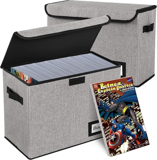 2 Pack Comic Book Storage Box, Protector Organizer, 15.8" X 7.8" X 11.8", Collapsible Short Box, Holds 160-180 Books, Heavy Duty Container Holder Shelf Bin (Grey)
