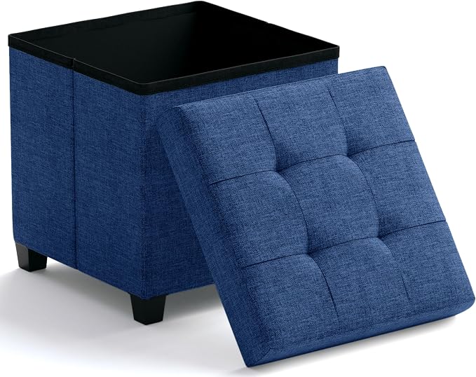 Ornavo Home Square Cube Storage Ottoman with Legs, 15x15x15, Navy Blue | Foot Rest Stool Seat; Holds Up to 600 lbs; Ideal for Living Room, Bedroom, Home Office or Dorm