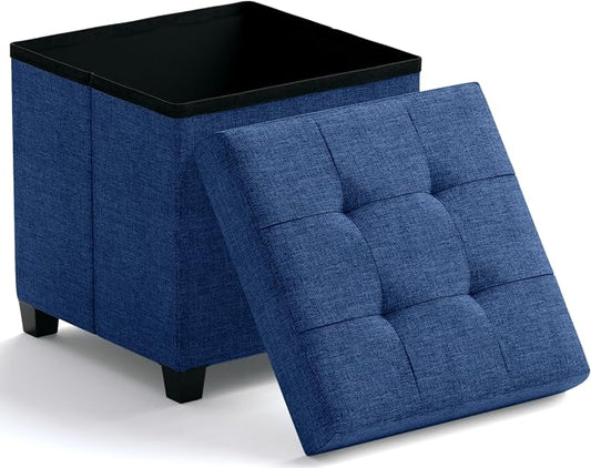 Ornavo Home Square Cube Storage Ottoman with Legs, 15x15x15, Navy Blue | Foot Rest Stool Seat; Holds Up to 600 lbs; Ideal for Living Room, Bedroom, Home Office or Dorm