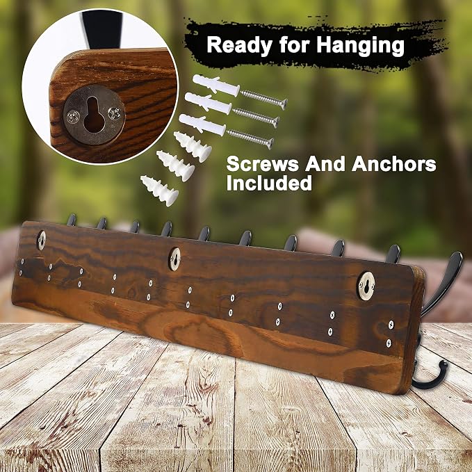 Coat Rack Wall - Heavy-Duty 38-1/4" Long, with Reinforced 10 Custom Tri-Hooks, Solid Wood Wall Hanger for Coats Hat Jackets - Rustic Farmhouse Entryway Hallway Storage, Natural & Black