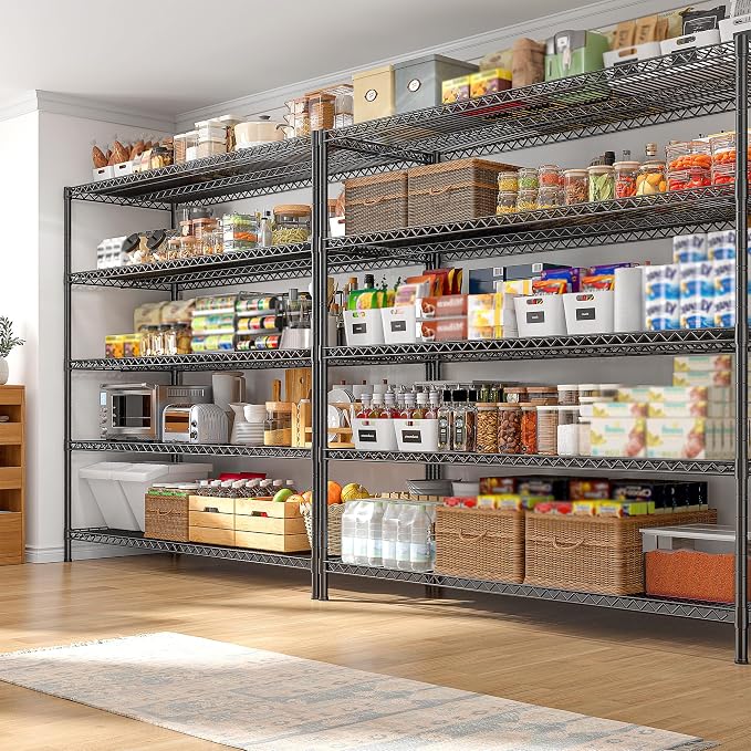 REIBII 55.5" W Storage Shelves 3200LBS Wire Shelving Unit 5 Tier Metal Shelving Heavy Duty Garage Shelving Metal Shelves for Storage Rack Adjustable Pantry Shelf, 55.5" W X 18''D X 71" H, 3PCS