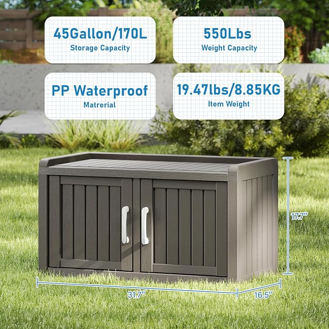 NUNU LAB Shoe Cabinet, Waterproof UV-Resistant Outdoor/Indoor Shoe Storage Cabinet with Adjustable Shelves, Shoe Organizer Bench with 2 Barn Doors for Foyer, Hallway, Living Room, Black