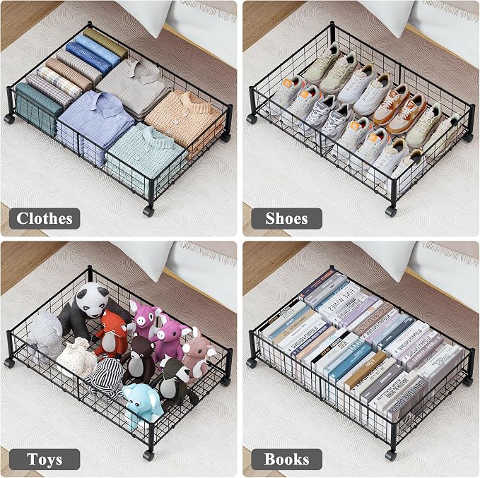 Hleelomi Under Bed Storage with Wheels, 360° Rotating, No-Assembly Underbed Storage Containers, 2PACK