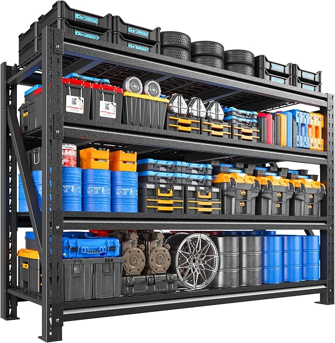 Romorgniz 5020LBS Heavy Duty Garage Shelving, 68.2" W Storage Shelves with Wire Deck, Rust/Water Resistant, 4 Tier Adjustable Industrial Shelving for Warehouse Basement, 23.5" D Deep x 72" H, 2PC