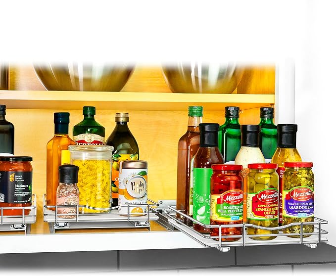 LYNK PROFESSIONAL® Pull Out Spice Organization for Cabinets - 10-3/8 inch Wide – Spice Rack for Inside Cabinets, Slide Out Spice Rack Organizer for cabinet – Pull Out Spice Rack, Sliding 1 Tier Chrome
