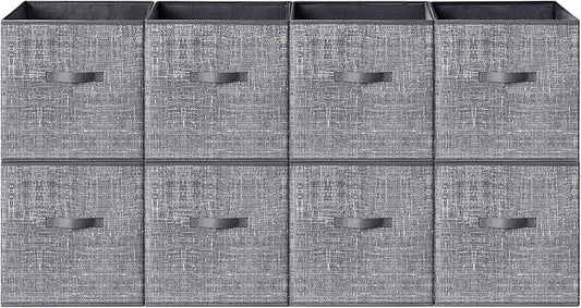 SONGMICS HOME Foldable Storage Cubes Set of 8, Fabric Shelf Organizer Bins with Handles, Closet Storage Boxes for Clothes, 12 x 12 x 12 Inches, Gray