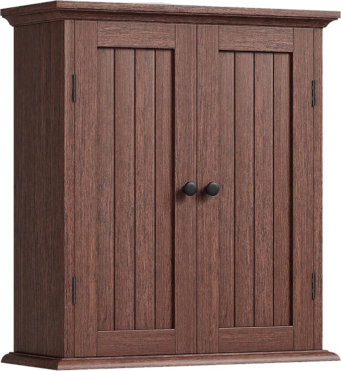 ChooChoo Bathroom Wall Cabinet with 2 Doors, Over The Toilet, Farmhouse | 8.8"D x 21.1"W x 24"H, Medicine Cabinet, Adjustable Shelves, Cupboard, Walnut