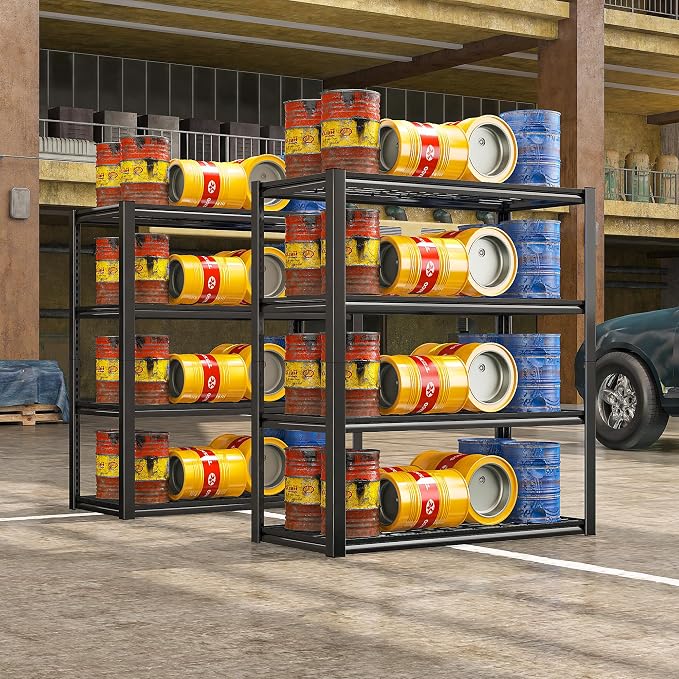 REIBII 40" W Storage Shelves with Wire Mesh Panels for Garage Organization | 560Lbs/tier, 40" W x 19.5" D x 59.5" H, Adjustable, 4-Tier, Double-Layer Frame, Rustproof Finish, for Basement Warehouse, 2Pc