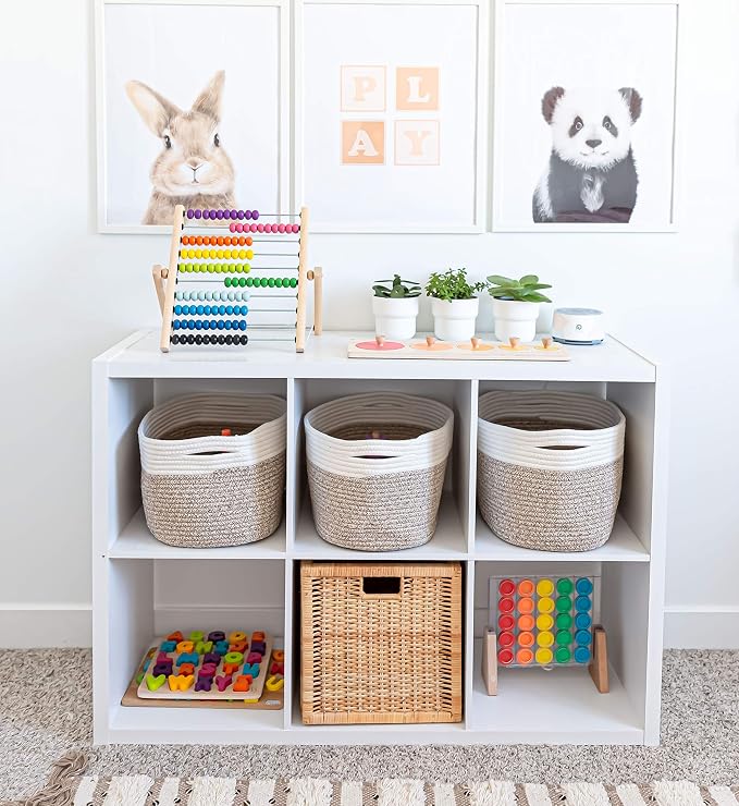 OrganiHaus Cotton Rope Basket for Shelf Storage, 15x9x10 | Handwoven; a toy bin and organizer for towels, books, or blankets; fits nursery, playroom, or bedroom decor
