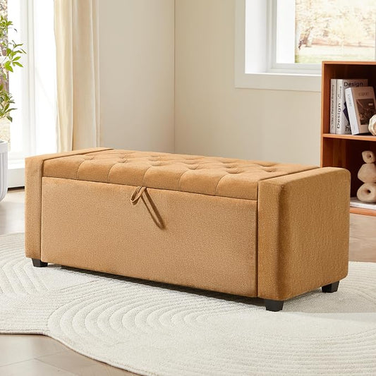 Royal Windsor Ottoman with Storage,Tufted Storage Bench with Safety Hinge,Holds up to 350 lb,Upholstered Bench with Seating for Bedroom, Living Room,Entryway,Ginger