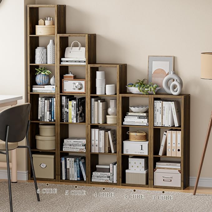 VDNEND Cube Storage Organizer Bookcase, 3 Tier Decorative 11 inch Open Back Cubical Shelf with Thickened Border, Display Bookshelf for Living Room, Home Office, Sturdy Room (Brown, 3 Cube)