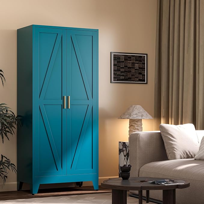 71" H Blue Metal Pantry Cabinet with Doors,Freestanding Kitchen Pantry Cabinet,Farmhouse Food Storage Cabinets,Tall and Large Pantry Cabinets for Kitchen, Dining Room, Living Room