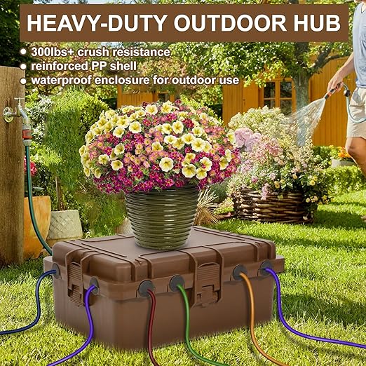 Waterproof Electrical Box, Large Outdoor Extension Cord Covers Waterproof, 8 Cable Seal Entry Weatherproof, IP54 Protect Power Strip, Timer Outlet Plug, Socket, Holiday Light Decoration (Brown)