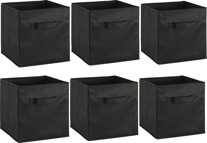 Simple Houseware 11-Inch Foldable Cube Storage Bins, Black, 6-Pack | Lightweight & Durable Structure Fabric Cubes Organizer for Closet or Shelves