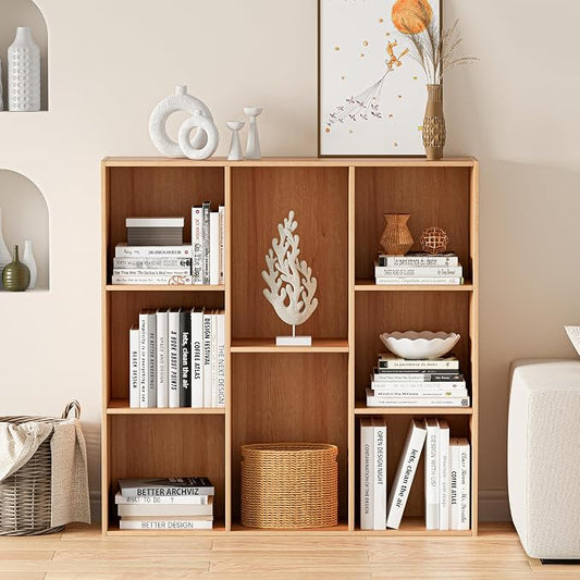 VDNEND Wooden Cube Storage Organizer with Closed Back Panel, 11in Cube Shelf Opening, Bookshelf, Display Shelf,Closet Cabinet for Home and Office (Natural Oak, 8-Cube 35.98L*9.45W*35.91H)