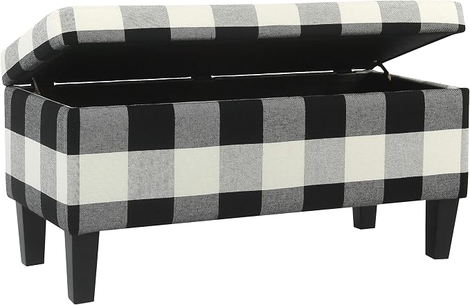 HomePop 36" Storage Ottoman Bench with Hinged Lid - Black Buffalo Plaid