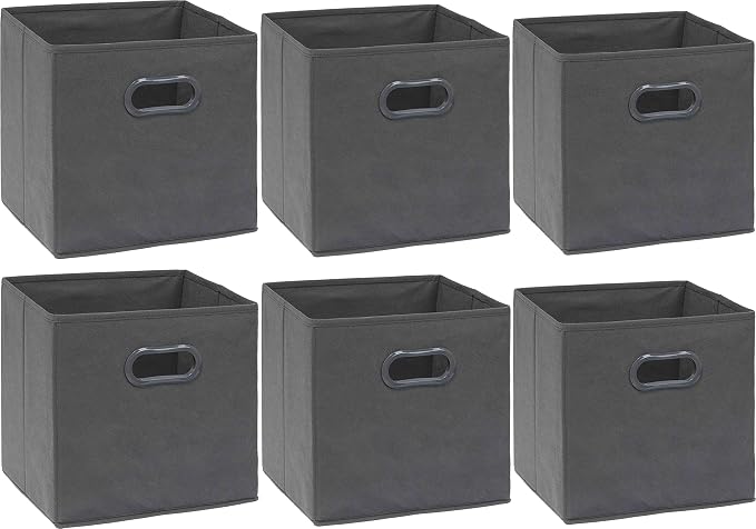 Simple Houseware 11-Inch Foldable Cube Storage Bins with Handles, Dark Gray | 6-Pack Lightweight & Durable Structure Fabric Cubes Organizer for Closet or Shelves