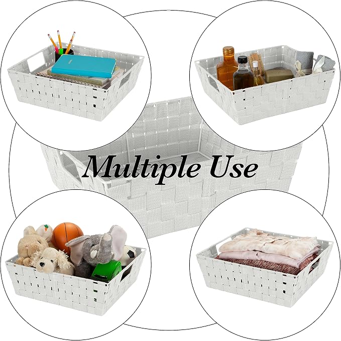 Simplify Large Shelf Woven Strap Tote | Decorative Storage Basket | Built in Handles | Organization | Closet | Bedroom | Bathroom | Nursery | Accessories | Toys | Gifts | 1 Pack | Heather Grey