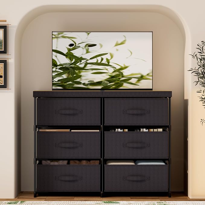GcdPai Dresser with 6 Fabric Drawer Stand Desktop Sturdy Metal Plastic Support Tube Cube Storage Cabinet for Bedroom Organization Dorm Front Hall Entryway