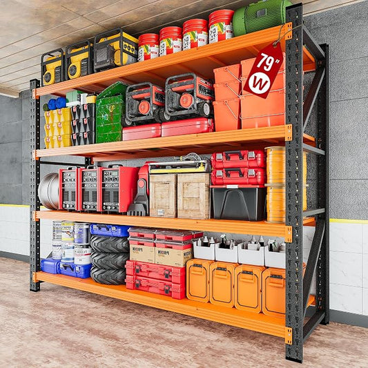 6000LBS Heavy Duty Garage Shelving Units,79" Wide & Deep Storage Shelves,Orange Metal Garage Shelves,Large Storage Rack,Steel Shelf,Industrial Shelving for Shop,Warehouse,79" W x 24" D x 79" H