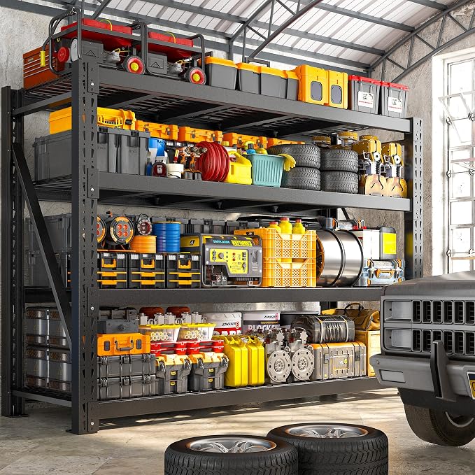 Bepatio 9400LBS Garage Shelving Heavy Duty,68'W Storage Shelves,Large Industrial Metal Shelving,4Tier Shelving Unit,Adjustable Rack Shelf for Basement Warehouse Commercial School,23.7'Dx72'H,Black