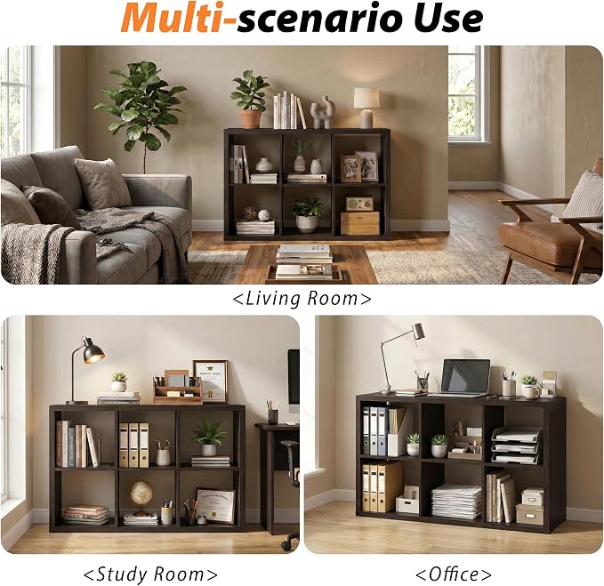 WannabeMyself【2026 Wooden Thick Frame】 6 Cube Storage Organizer with Anti-Tipping Kits, Reversible Open Back Book Shelf,Bookcase for Living Room,Bedroom,Entrance Hall,Office,11.6×36.3×24.6,Chocolate