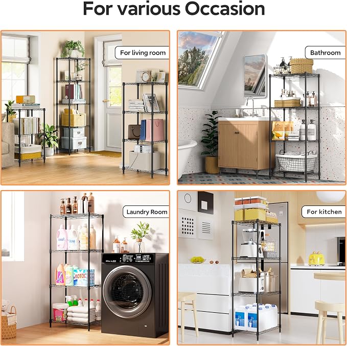 M MZG 4 Tiers Shelf Metal Storage Shelves Wire Rack Closet Organizers for Garage Kitchen Bathroom Laundry Black 11.8" D x 17.7" W x 41.9" H