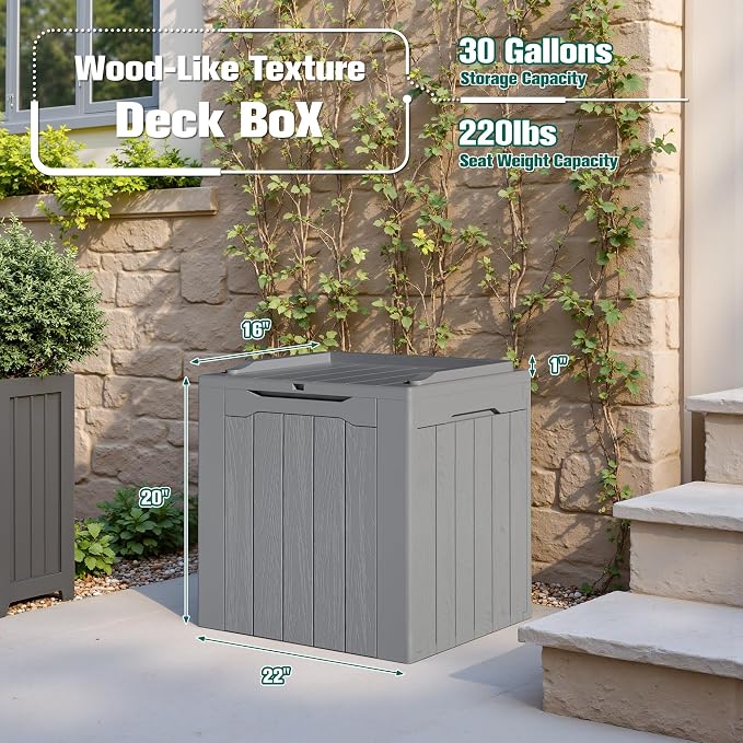 Devoko 30 Gallon Resin Deck Box 2 Pack Outdoor Indoor Waterproof Storage Box for Patio Furniture Pool Accessories Storage for Cushion Garden Tools (Grey, 2 Pack)