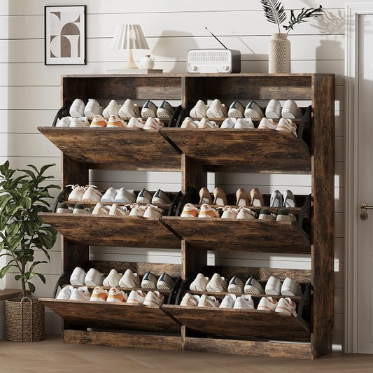 Xixini Shoe Storage Cabinet for Entryway with 6 Flip Drawers, Sturdy Wood Hidden Shoe Storage, Freestanding Narrow Slim Shoe Organizer for Front Door Entrance, Living Room, Hallway, Bedroom, Brown