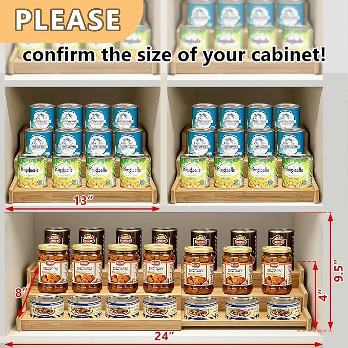 TISTON Expandable Bamboo Can Organizer for Pantry, 3-Tier Adjustable Pantry Organizers and Storage, Spice Rack Organizer for Cabinet, Cup Organizer