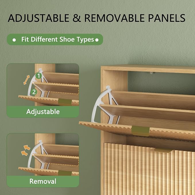 Xixini Shoe Cabinet with 3 Flip Drawers, 54" Tall Narrow Fluted Shoe Storage Organizer for Entryway, Hidden Wooden Shoe Rack with Adjustable Side Cabinet for Front Door Entrance, Hallway, Natural Oak