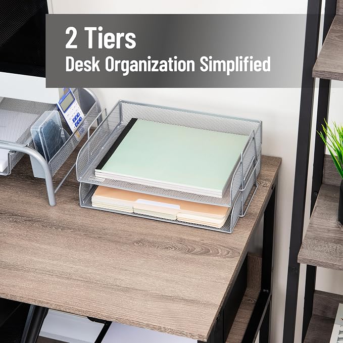 Mind Reader Stackable Paper Tray, Desktop Organizer, File Storage, Office, Metal Mesh, 2 Pcs., Silver