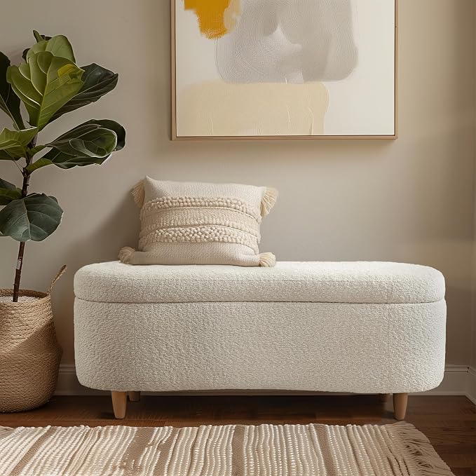 Bailey Boucle-Style Curved Storage Accent Bench