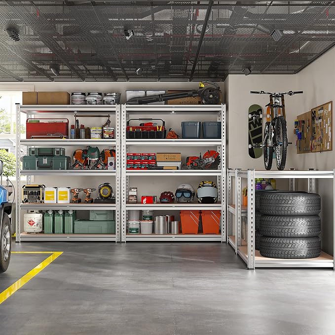 REIBII 2020LBS Garage Shelving Heavy Duty Metal Shelving 5 Tier Storage Shelves, Garage Shelves for Basement, Warehouse, Pantry, Closet, Kitchen, 72" H x 36" W x 16" D, Galvanized, 2 Pack