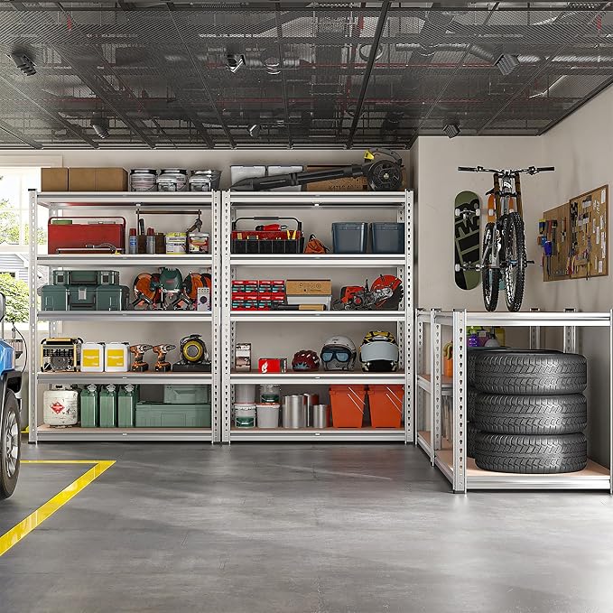 REIBII 2020LBS Garage Shelving Heavy Duty 5 Tier Storage Shelves Adjustable Metal Shelving for Basement, Warehouse, Pantry, Closet, Kitchen, Easy Assembly, 72" H x 36" W x 16" D, Galvanized