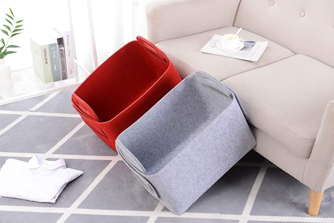 Storage Basket Felt Storage Bin Collapsible& Convenient Box Organizer with Carry Handles for Office Bedroom Closet Babies Nursery Toys Laundry (Light grey, 17.9inch（L）×12.2inch（W）×11.6inch（H）)