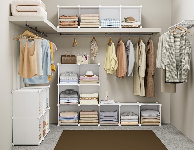 HOMIDEC Closet Organizers and Storage, 9 Cube Storage Organizer, White | Portable Closet Organizer System, Storage Cubes Shelves, for Bedroom, Kids Room, Bathroom, Wardrobe, Clothes Rack