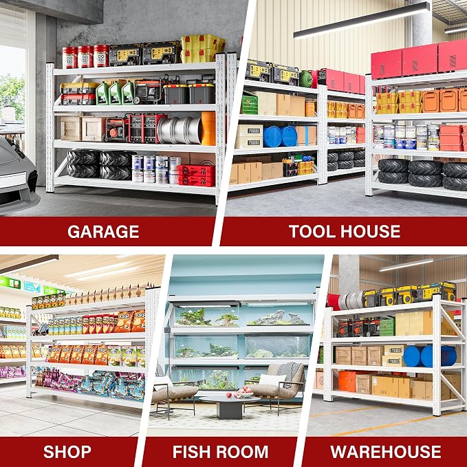 SISESOL 5000LBS Heavy Duty Garage Shelving Units,60" Wide & Deep Storage Shelves,White Metal Garage Shelves,Large Storage Rack,Steel Shelf,Industrial Shelving for Shop,Warehouse,60" W x 24" D x 70" H