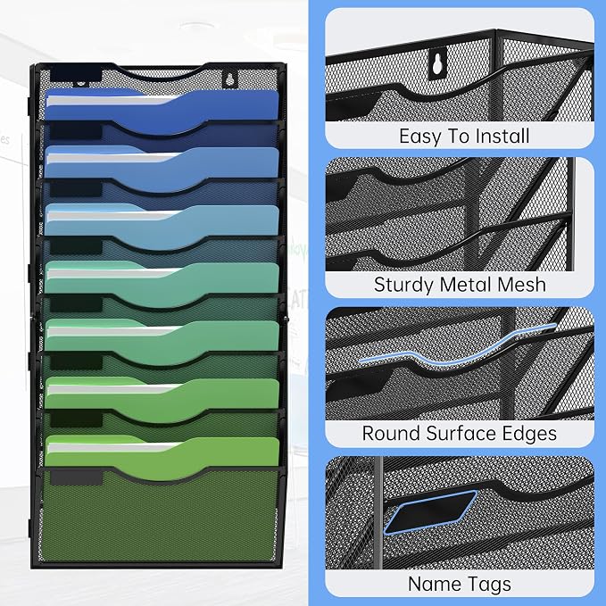 Kuntine.B Wall File Organizer Office Hanging Magazine Holder Wall File Organizer for Office Home