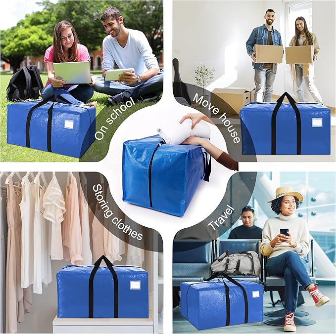VELVETSURE Heavy Duty Extra Large Moving Bags W/Backpack Straps - Strong Handles & Zippers, Storage Totes For Space Saving, Fold Flat, Alternative to Box and Bin (Set of 6, Multicolor)