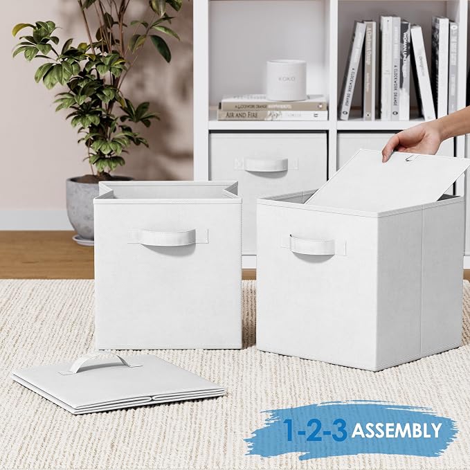 Storage Cubes Pack Of 8 - Standard Size Cube Storage Bin 10.5x10.5x11 With Dual Handles For Easy Carrying- Fabric Storage Bins Collapsible (White)
