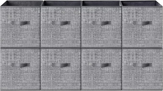 SONGMICS HOME Foldable Storage Cubes Set of 8, Fabric Shelf Organizer Bins with Handles, Closet Storage Boxes for Clothes, 10.4 x 10.4 x 11.2 Inches, Gray