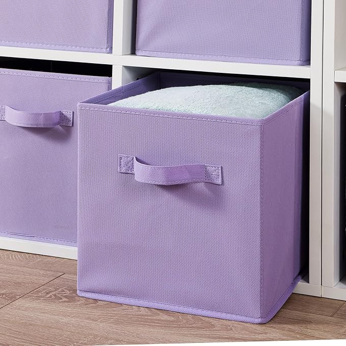 Stero Fabric Storage Bins 6 Pack Fun Colored Durable Storage Cubes with Handles Foldable Cube Baskets for Home, Kids Room, Closet and Toys Organization Purple