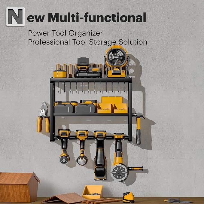 Spampur Power Tool Organizer, 3 Layers 4 Drill Holder Wall Mount | Garage Storage Rack for Handheld, Metal Tool Shelf Utility Rack for Cordless Power Tools, Suitable for Giving men