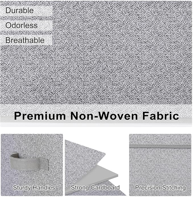WUIKE Foldable Storage Bins with Lids, Storage Boxes with Handles, Closet Shelf Organizer, Fabric Storage Baskets with Cover for Bedroom, 3-Pack, Ash Gray, Extra Large