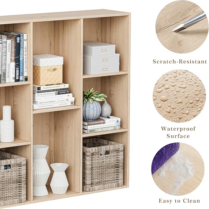 VDNEND Wooden Cube Storage Organizer with Closed Back Panel, 11in Cube Shelf Opening, Bookshelf, Display Shelf,Closet Cabinet for Home and Office (White Oak, 8-Cube 35.98L*9.45W*35.91H)